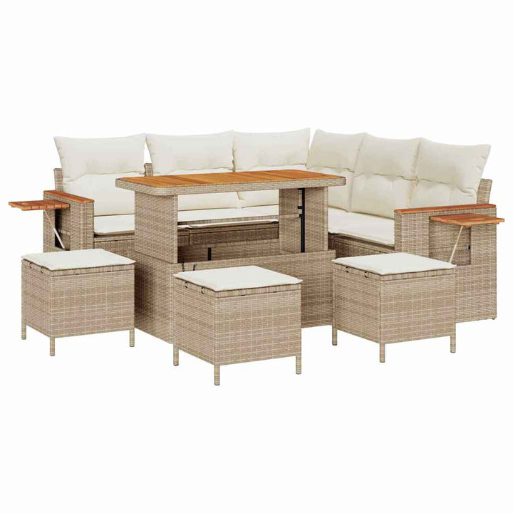 Havesofa Sæt med pude med opbevaring 9 pcs Beige Poly rattan
