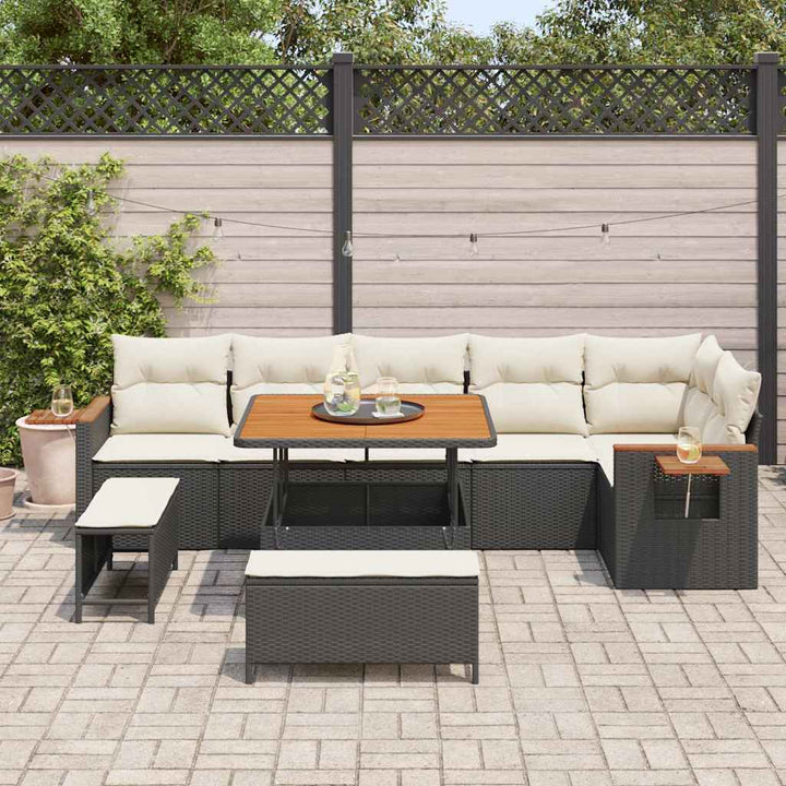 Havesofa Sæt med pude med opbevaring 9 pcs Sort Poly rattan