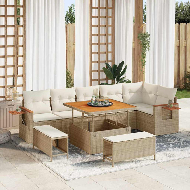 Havesofa Sæt med pude med opbevaring 9 pcs Beige Poly rattan