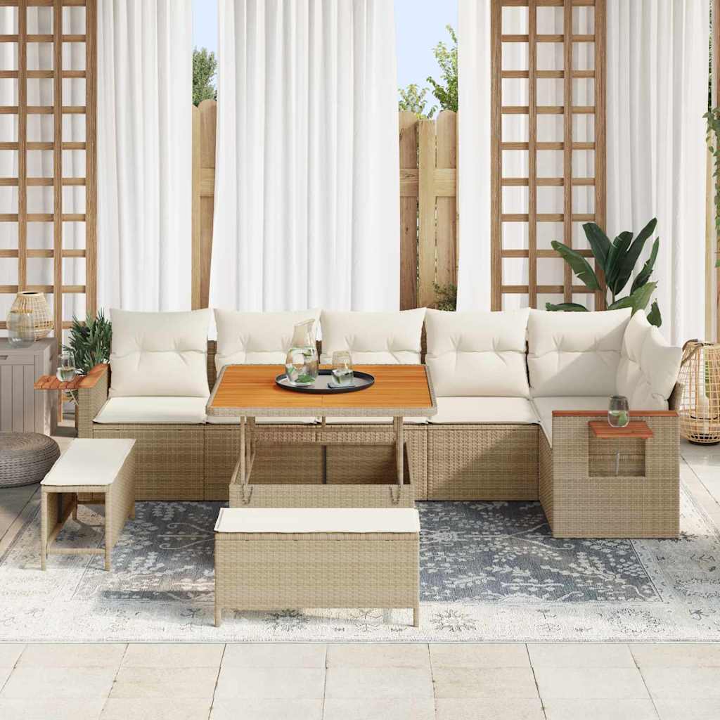 Havesofa Sæt med pude med opbevaring 9 pcs Beige Poly rattan