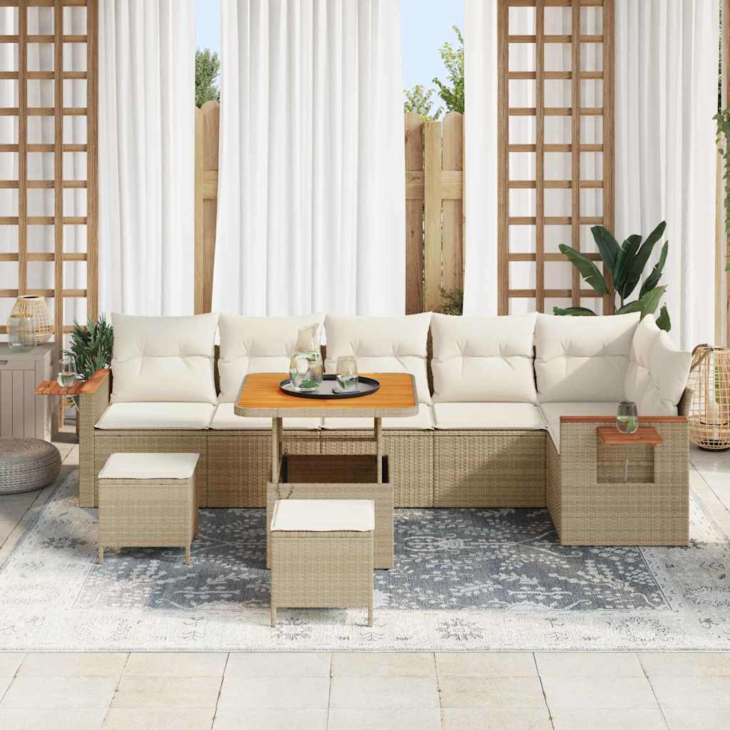 Havesofa Sæt med pude med opbevaring 9 pcs Beige Poly rattan