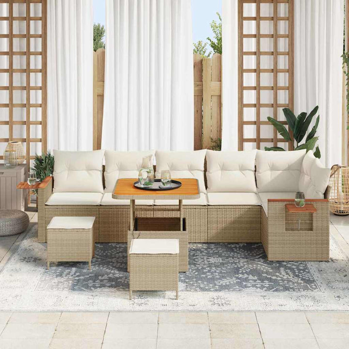 Havesofa Sæt med pude med opbevaring 9 pcs Beige Poly rattan