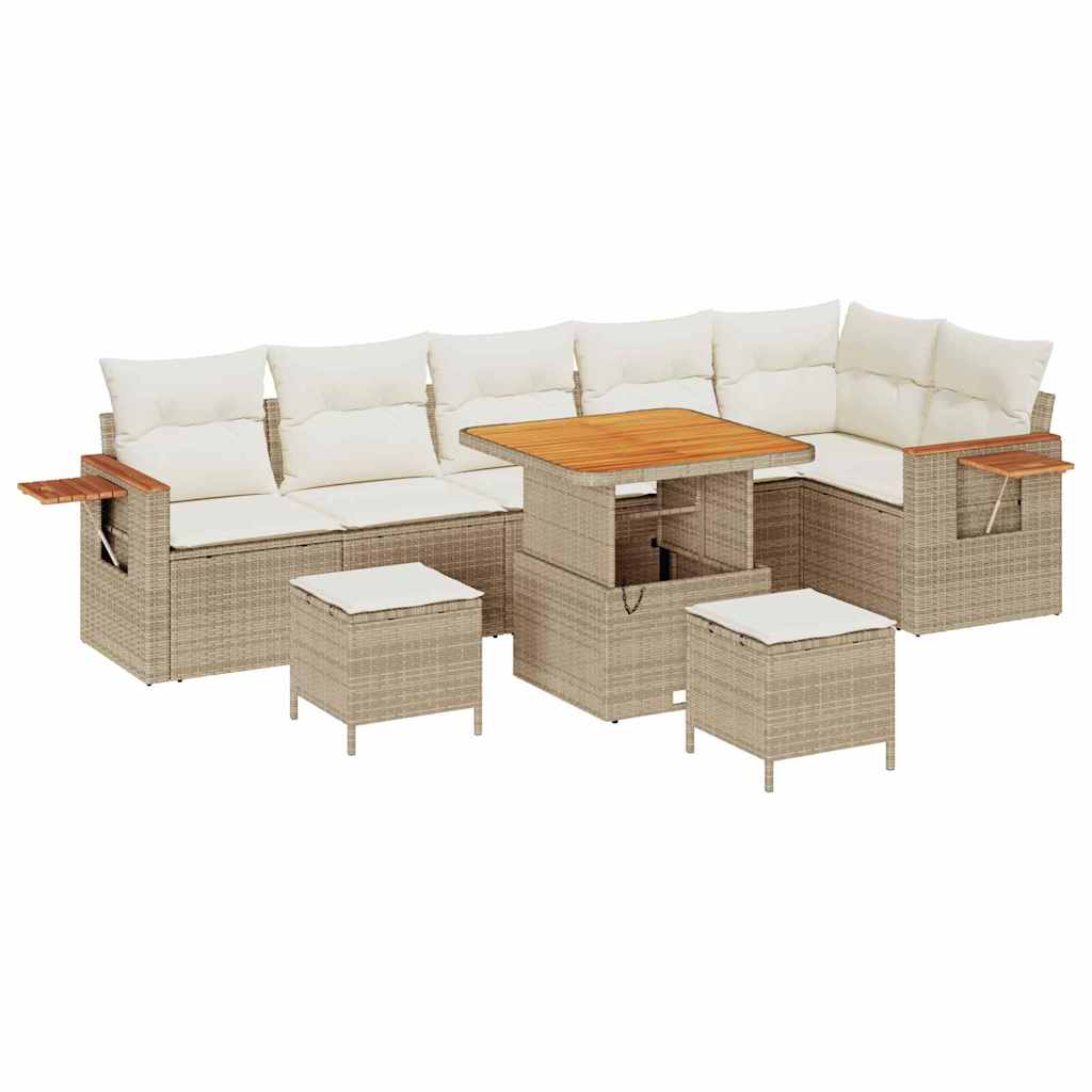 Havesofa Sæt med pude med opbevaring 9 pcs Beige Poly rattan