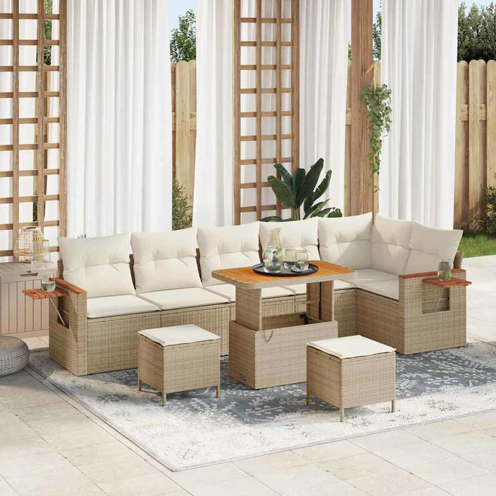 Havesofa Sæt med pude med opbevaring 9 pcs Beige Poly rattan