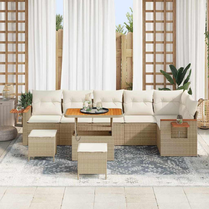 Havesofa Sæt med pude med opbevaring 9 pcs Beige Poly rattan