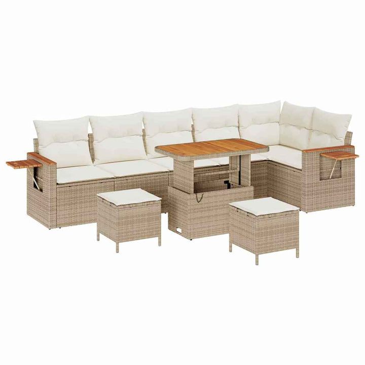 Havesofa Sæt med pude med opbevaring 9 pcs Beige Poly rattan