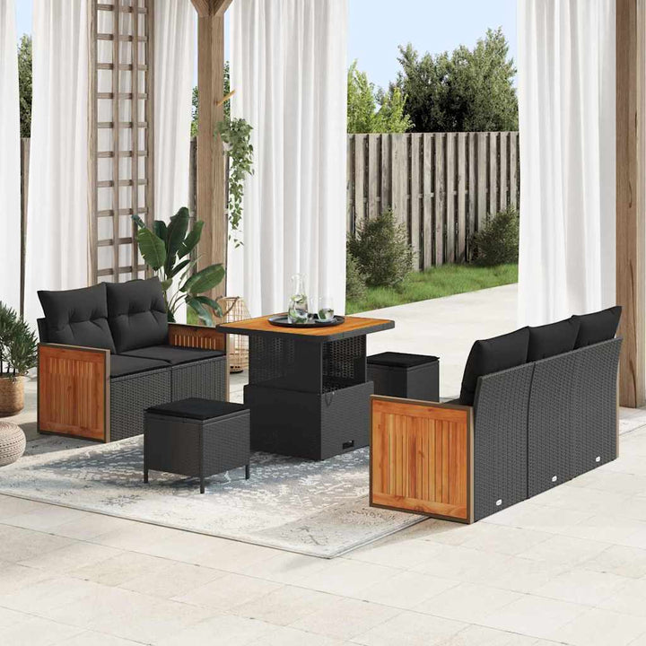 Havesofa Sæt med pude med opbevaring 8 pcs Sort Poly rattan