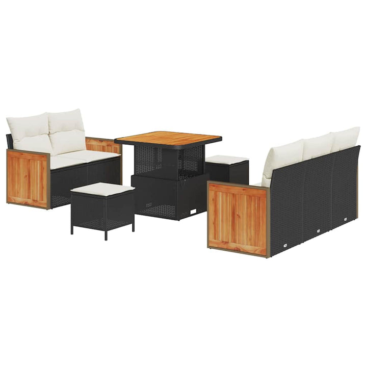 Havesofa Sæt med pude med opbevaring 8 pcs Sort Poly rattan
