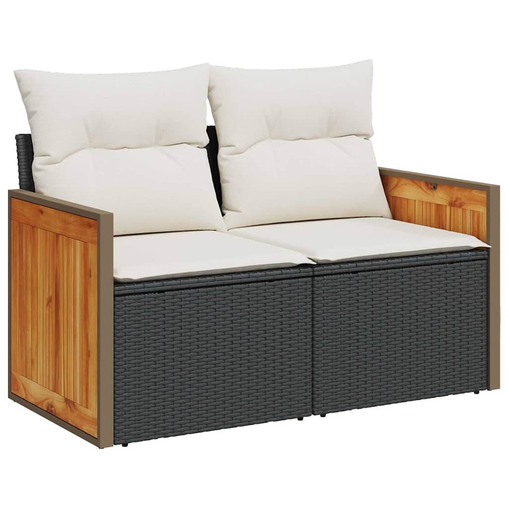 Havesofa Sæt med pude med opbevaring 8 pcs Sort Poly rattan