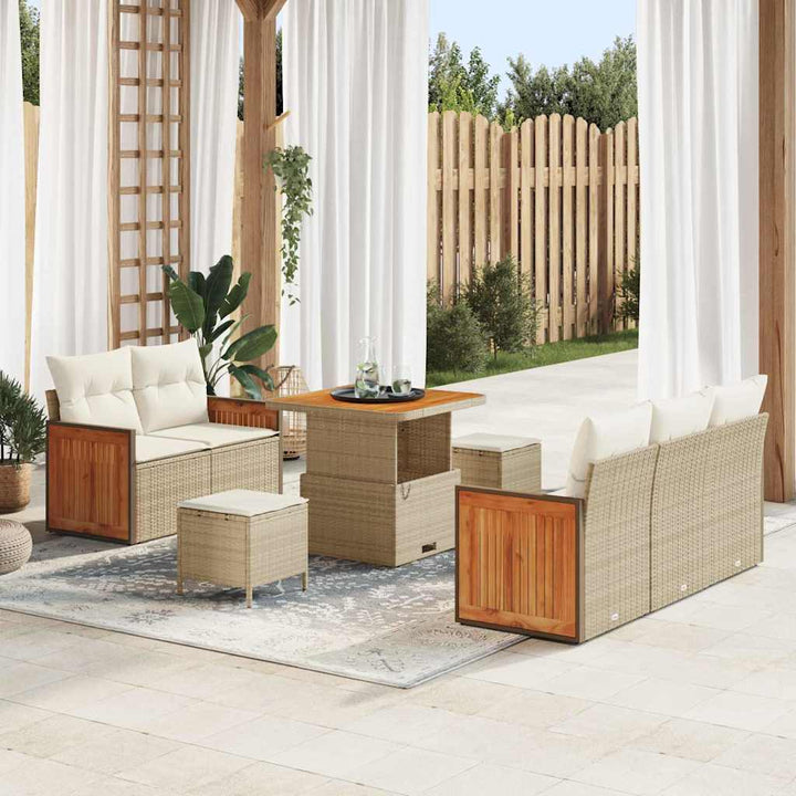 Havesofa Sæt med pude med opbevaring 8 pcs Beige Poly rattan
