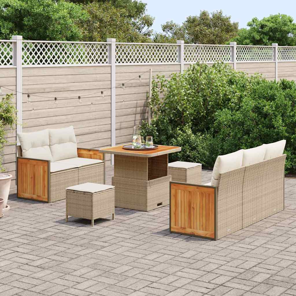 Havesofa Sæt med pude med opbevaring 8 pcs Beige Poly rattan