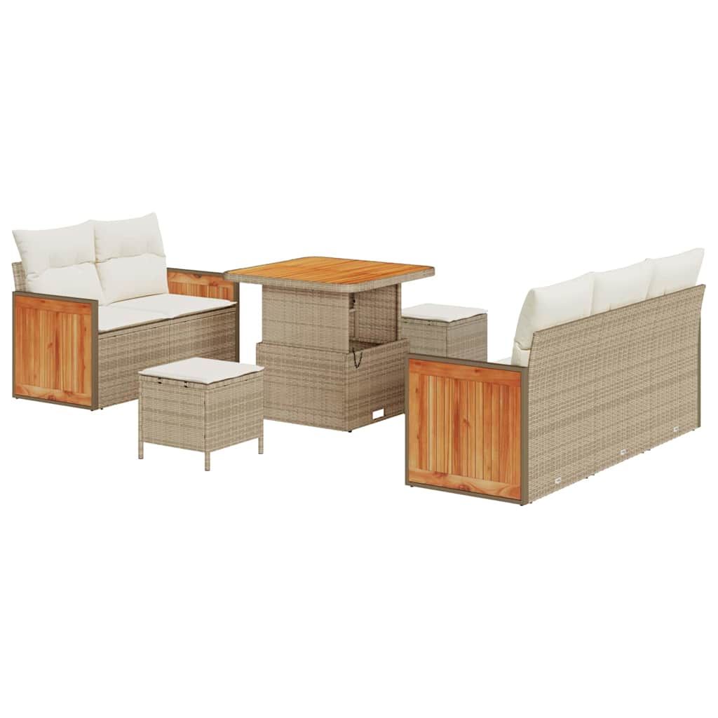 Havesofa Sæt med pude med opbevaring 8 pcs Beige Poly rattan
