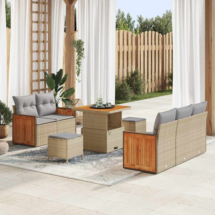 Havesofa Sæt med pude med opbevaring 8 pcs Beige Poly rattan