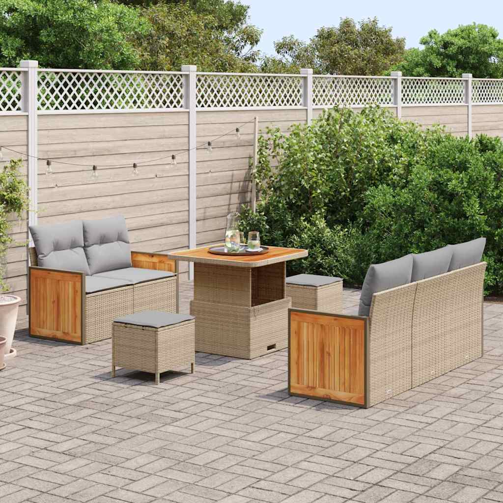 Havesofa Sæt med pude med opbevaring 8 pcs Beige Poly rattan