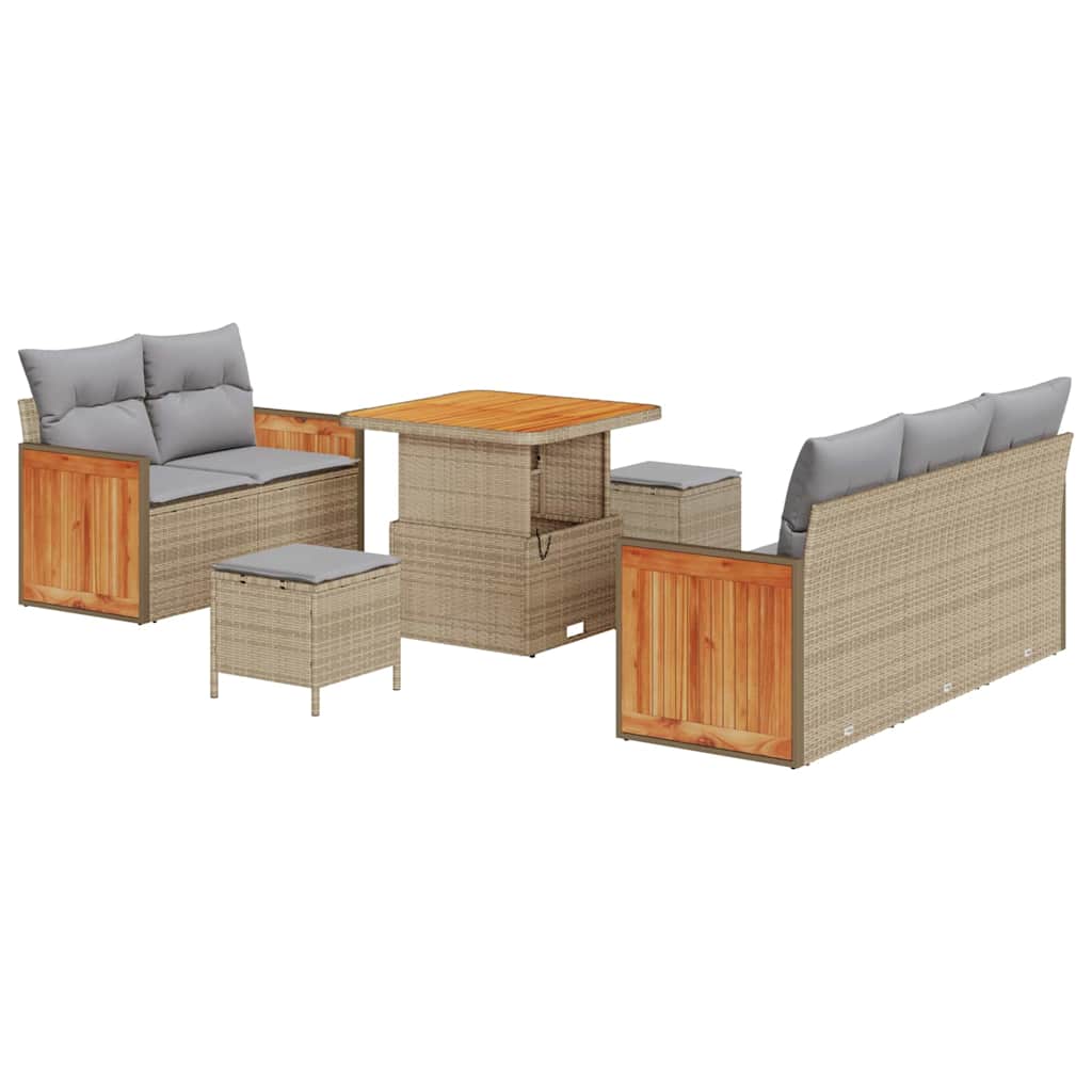 Havesofa Sæt med pude med opbevaring 8 pcs Beige Poly rattan