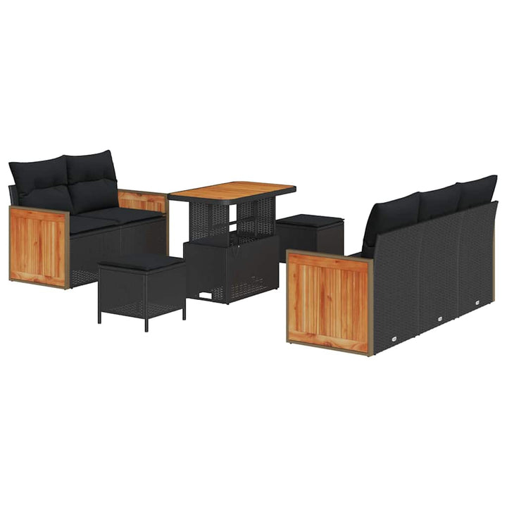 Havesofa Sæt med pude med opbevaring 8 pcs Sort Poly rattan