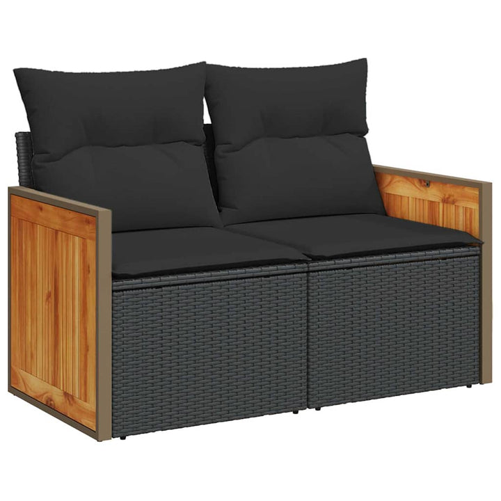 Havesofa Sæt med pude med opbevaring 8 pcs Sort Poly rattan