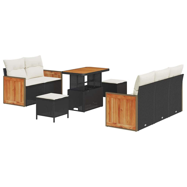 Havesofa Sæt med pude med opbevaring 8 pcs Sort Poly rattan
