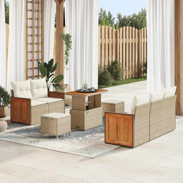 Havesofa Sæt med pude med opbevaring 8 pcs Beige Poly rattan