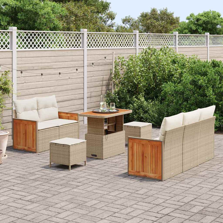 Havesofa Sæt med pude med opbevaring 8 pcs Beige Poly rattan