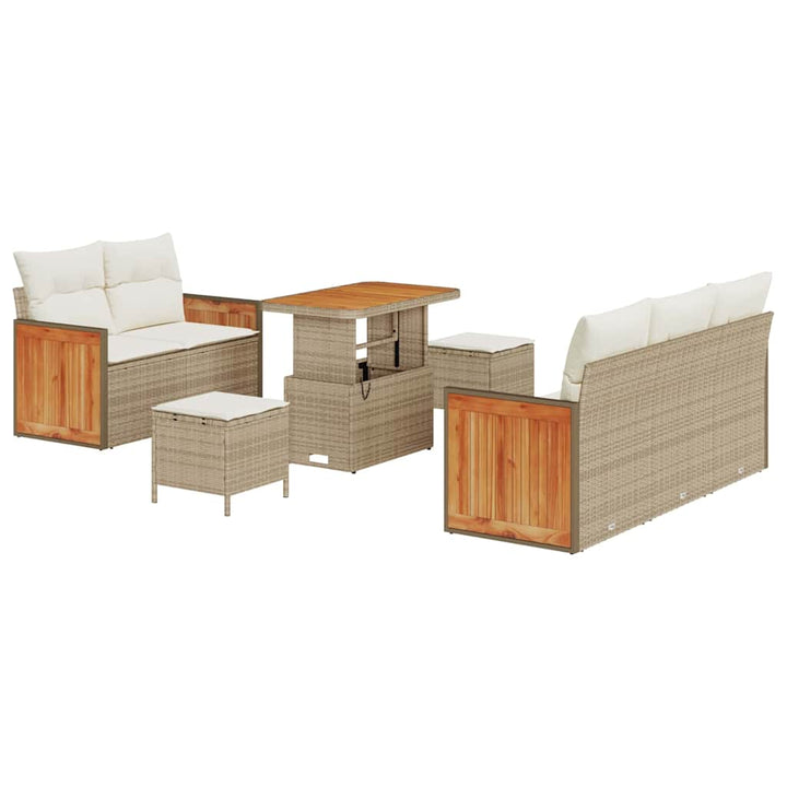 Havesofa Sæt med pude med opbevaring 8 pcs Beige Poly rattan