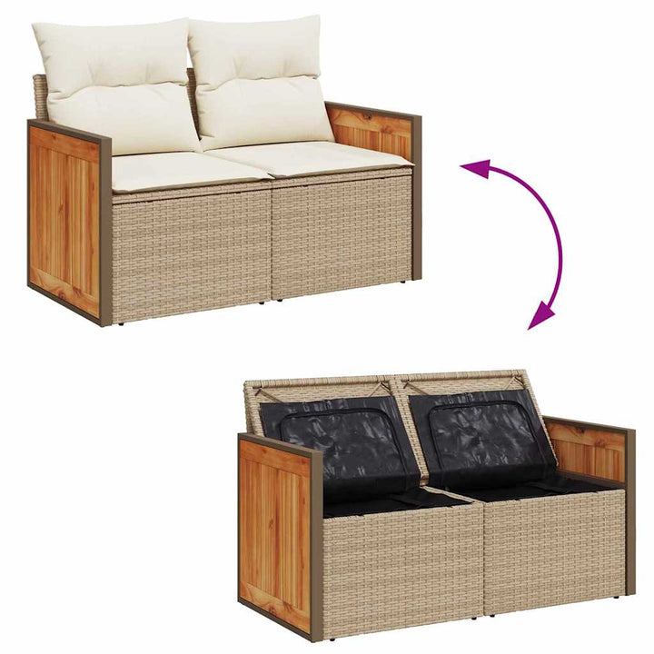 Havesofa Sæt med pude med opbevaring 8 pcs Beige Poly rattan