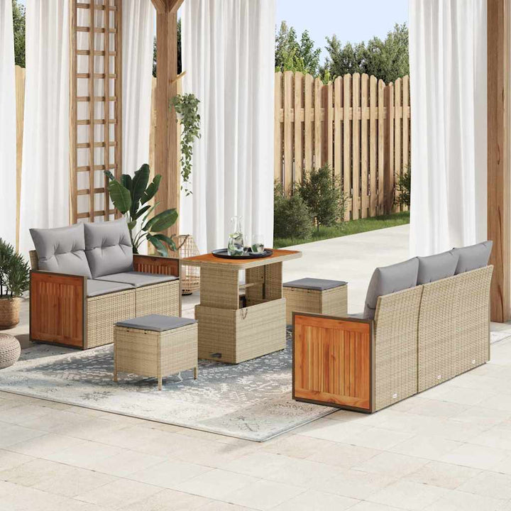 Havesofa Sæt med pude med opbevaring 8 pcs Beige Poly rattan