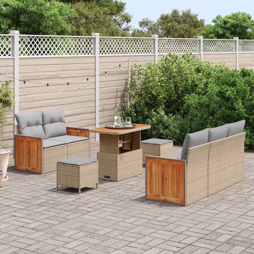 Havesofa Sæt med pude med opbevaring 8 pcs Beige Poly rattan