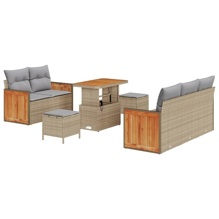 Havesofa Sæt med pude med opbevaring 8 pcs Beige Poly rattan