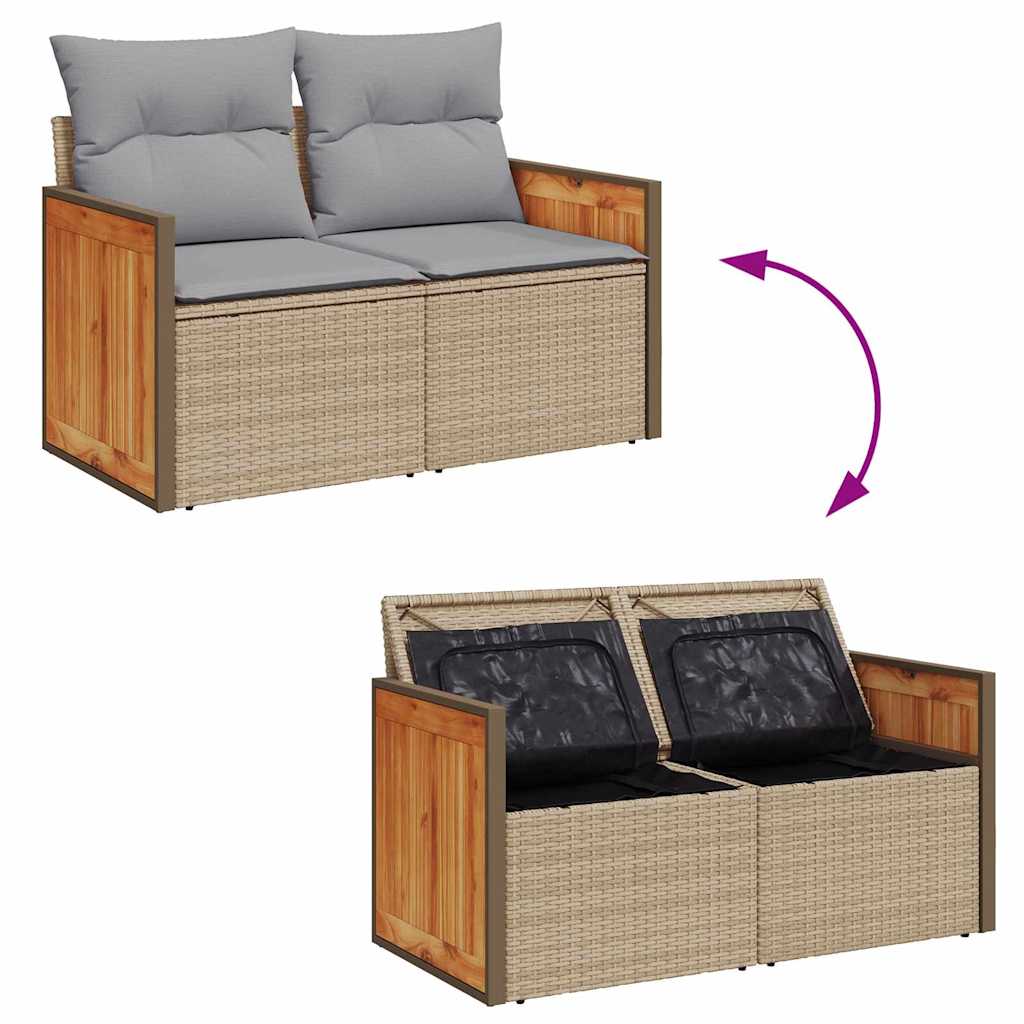 Havesofa Sæt med pude med opbevaring 8 pcs Beige Poly rattan