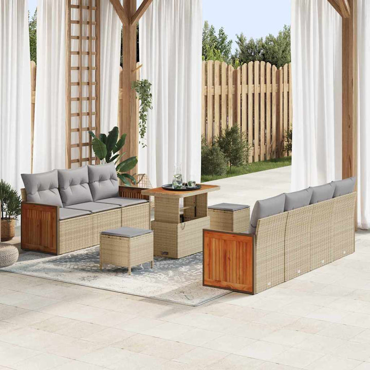 Havesofa Sæt 10 pcs Beige og lys grå 90 x 55 x 71 cm polyrattan