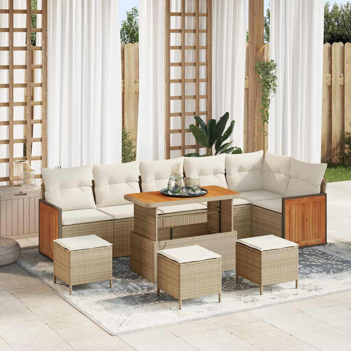 Havesofa Sæt 10 pcs Beige og creme 110 x 55 x 71 cm polyrattan