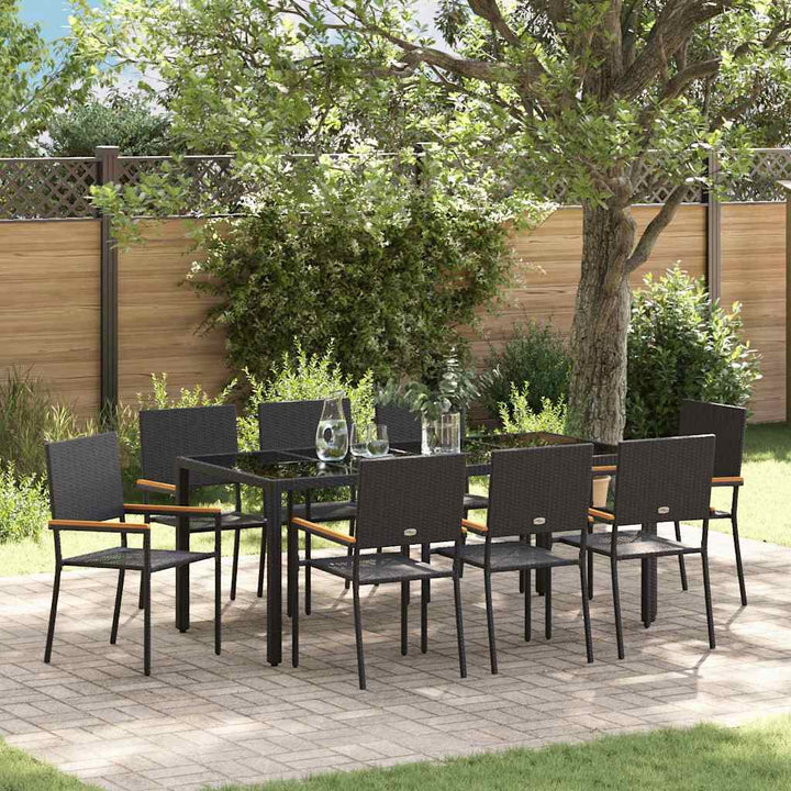Have Spisebordssæt 9 pcs Sort 190 x 90 x 75 cm polyrattan