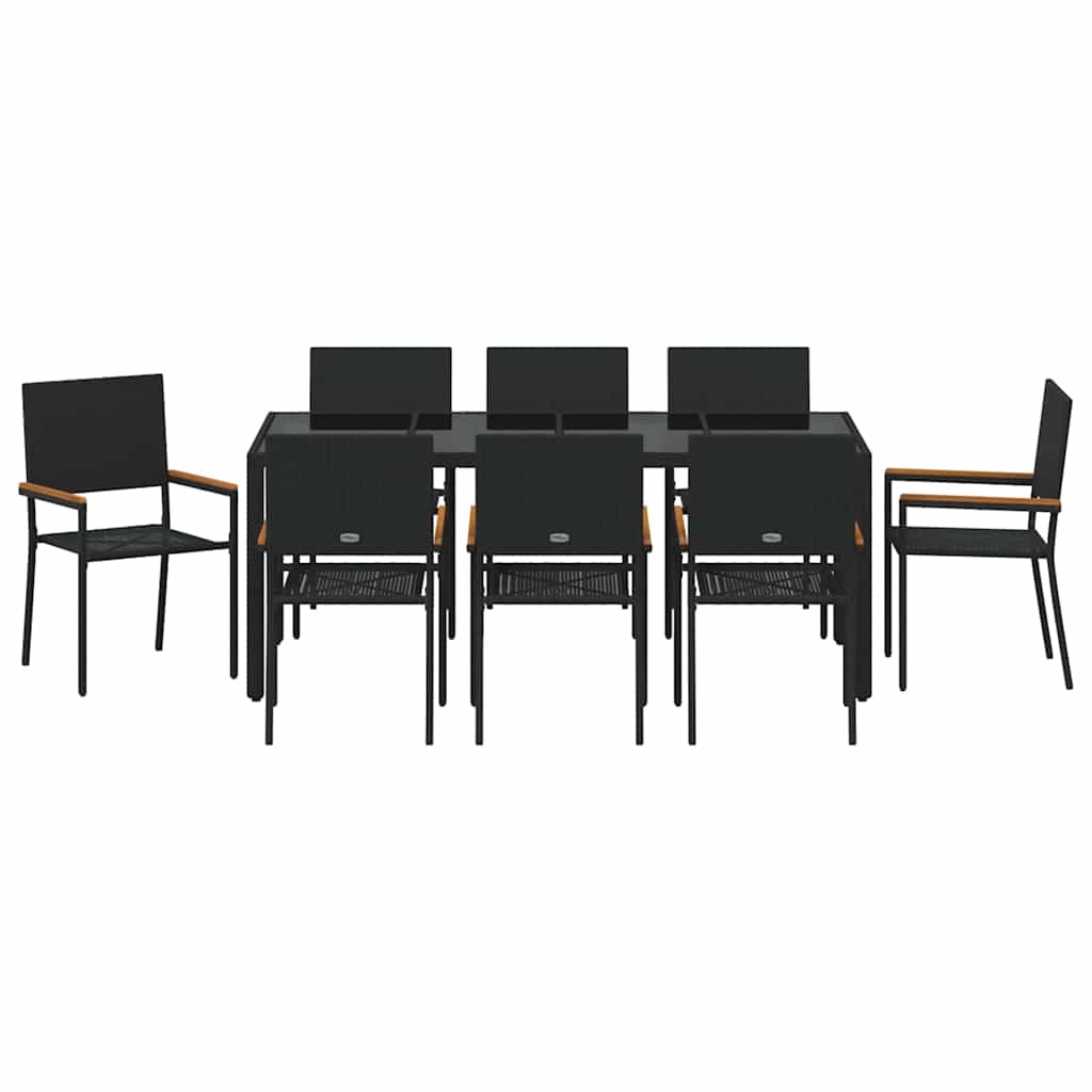 Have Spisebordssæt 9 pcs Sort 190 x 90 x 75 cm polyrattan