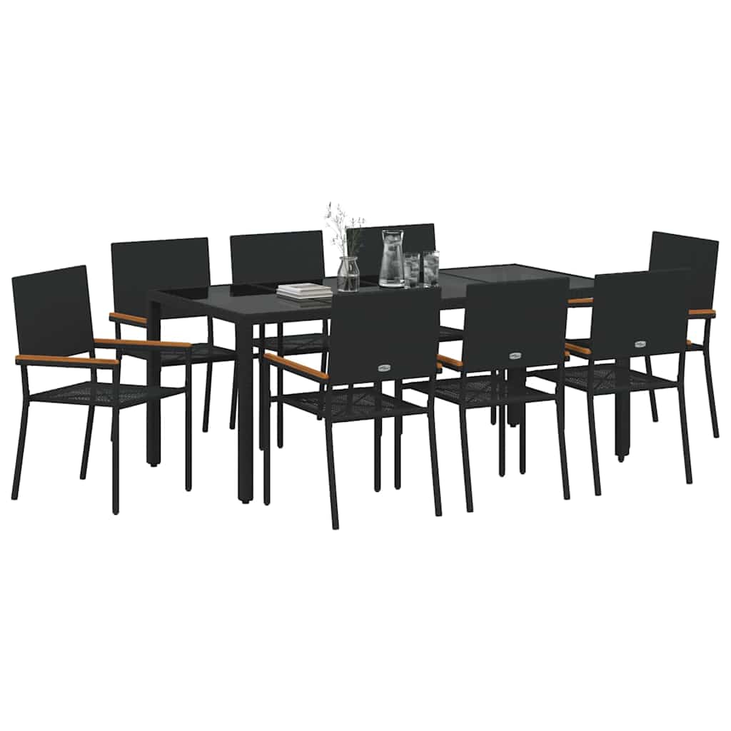 Have Spisebordssæt 9 pcs Sort 190 x 90 x 75 cm polyrattan