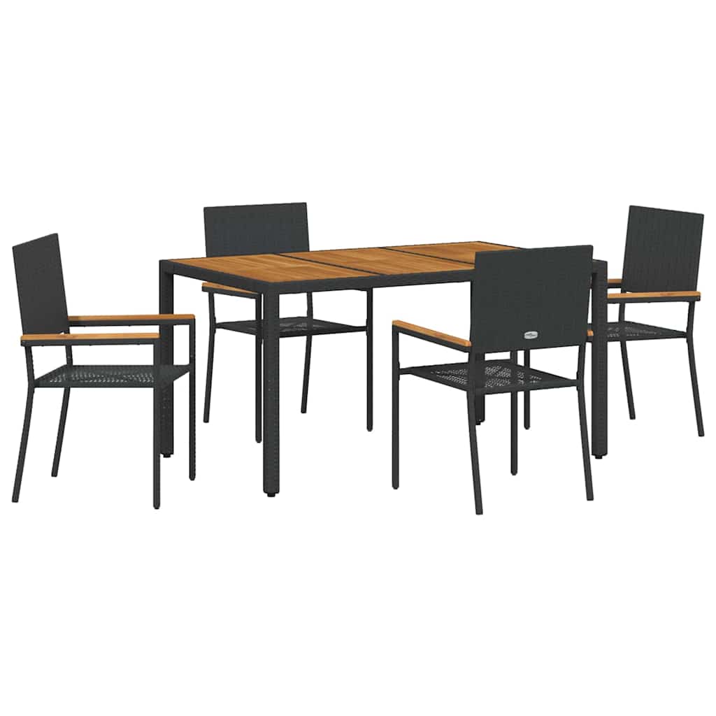 Have Spisebordssæt 5 pcs Sort og Træ 150 x 90 x 75 cm