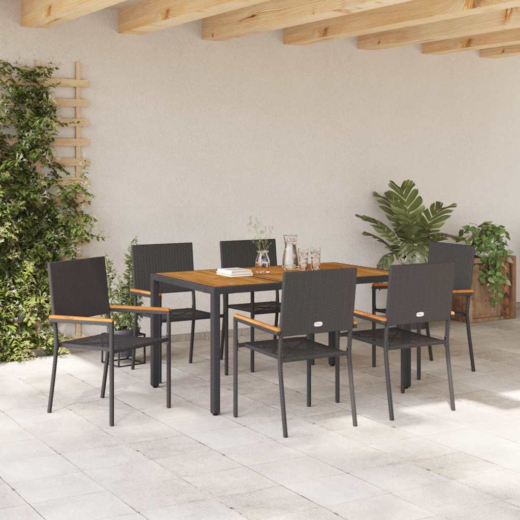 Have Spisebordssæt 7 pcs Sort og Træ 150 x 90 x 75 cm
