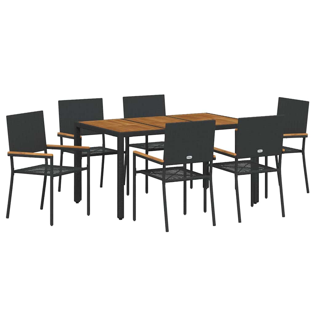 Have Spisebordssæt 7 pcs Sort og Træ 150 x 90 x 75 cm