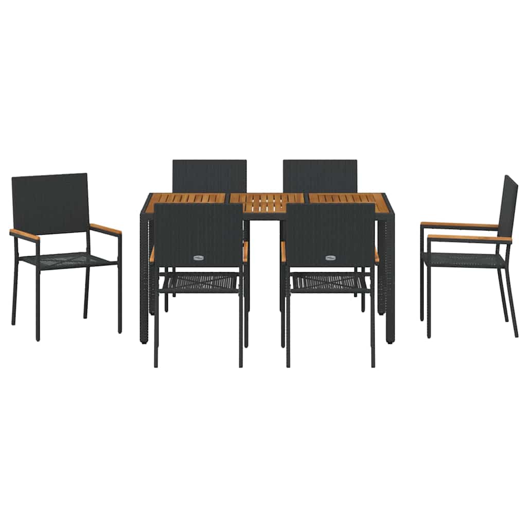 Have Spisebordssæt 7 pcs Sort og Træ 150 x 90 x 75 cm