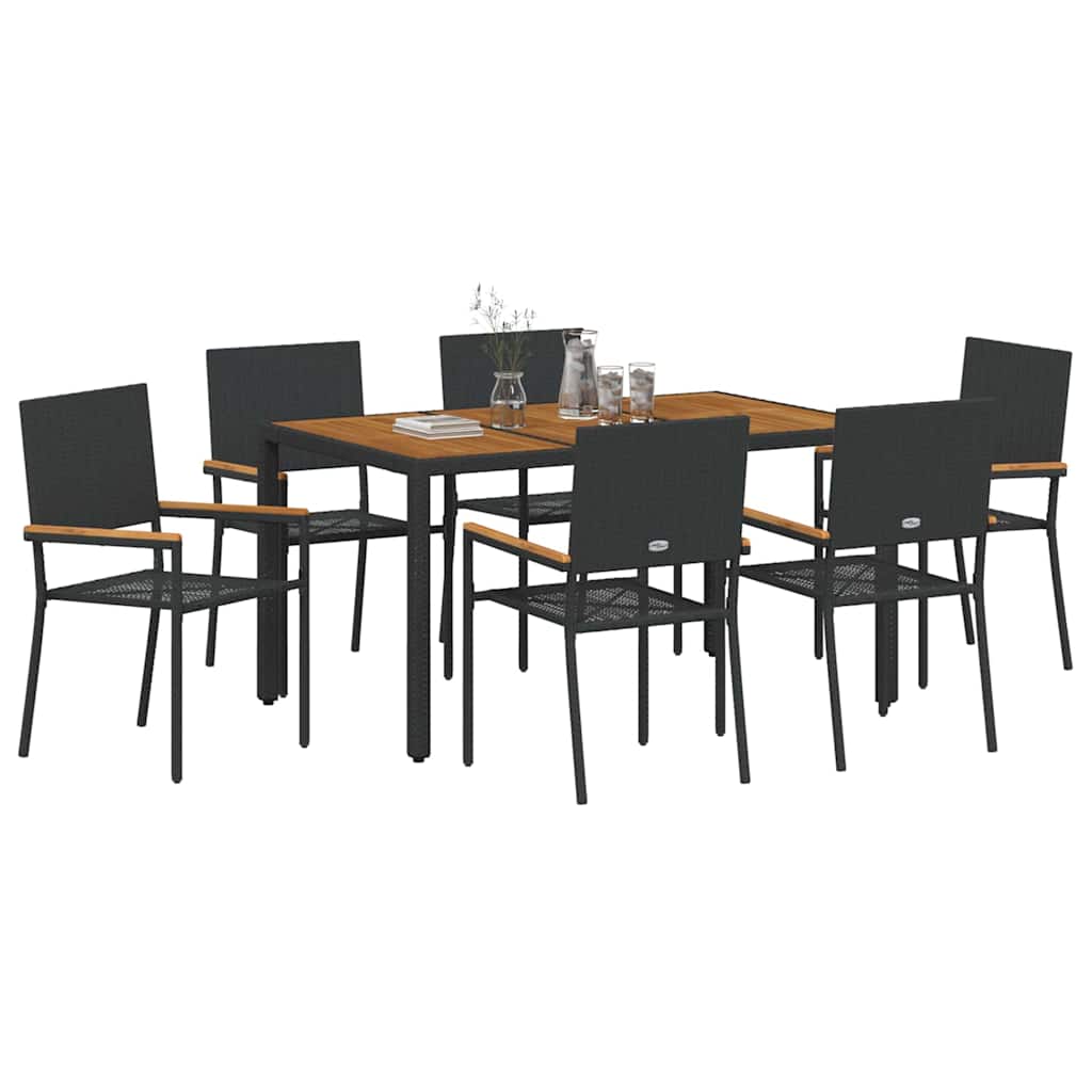 Have Spisebordssæt 7 pcs Sort og Træ 150 x 90 x 75 cm