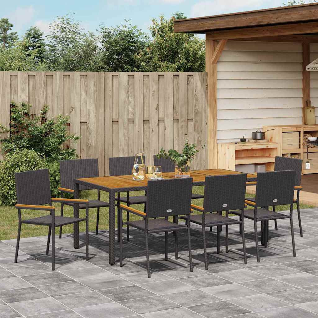 Have Spisebordssæt 9 pcs Sort og Brunt 190 x 90 x 75 cm
