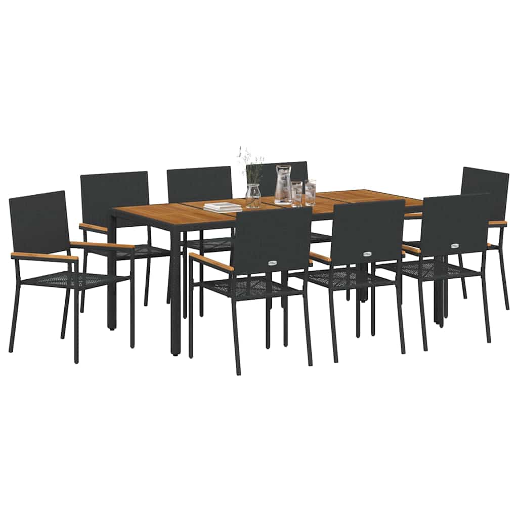 Have Spisebordssæt 9 pcs Sort og Brunt 190 x 90 x 75 cm