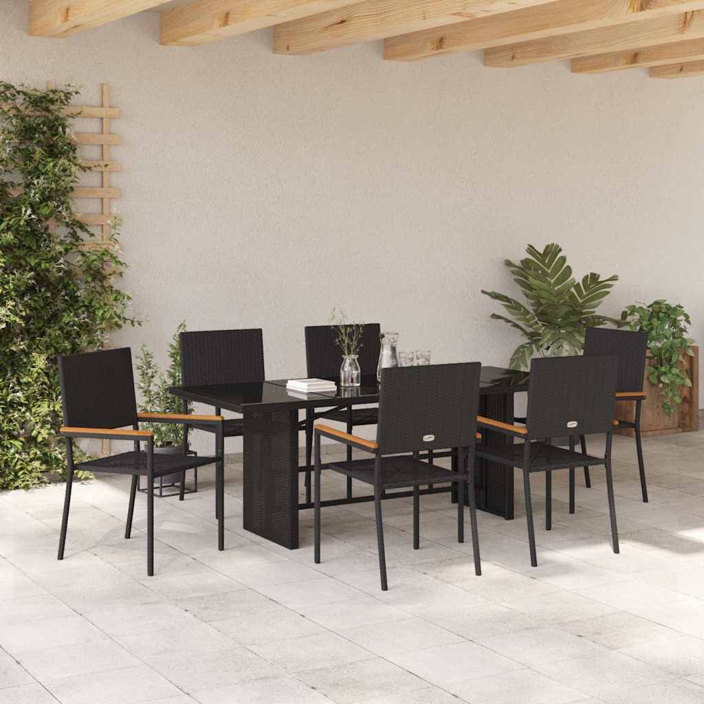 Have Spisebordssæt 7 pcs Sort 190 x 80 x 75 cm polyrattan