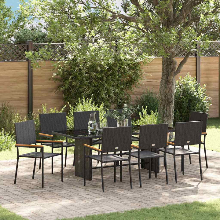 Have Spisebordssæt 9 pcs Sort 190 x 80 x 75 cm polyrattan