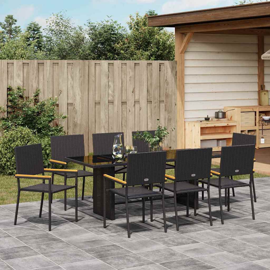 Have Spisebordssæt 9 pcs Sort 190 x 80 x 75 cm polyrattan