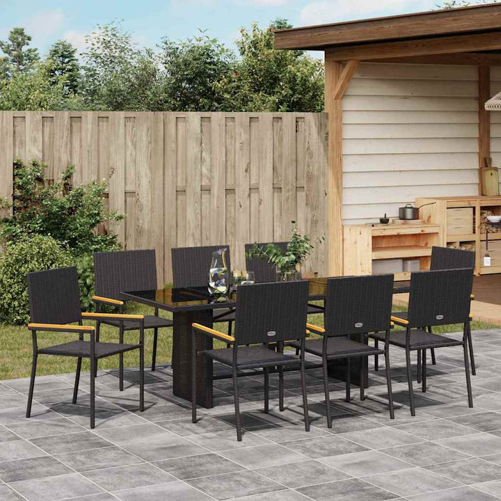 Have Spisebordssæt 9 pcs Sort 190 x 80 x 75 cm polyrattan