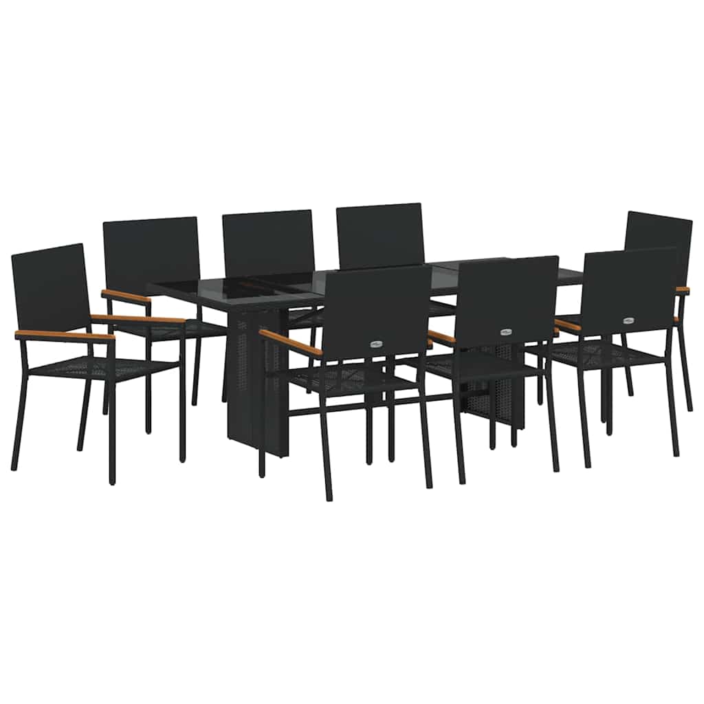 Have Spisebordssæt 9 pcs Sort 190 x 80 x 75 cm polyrattan