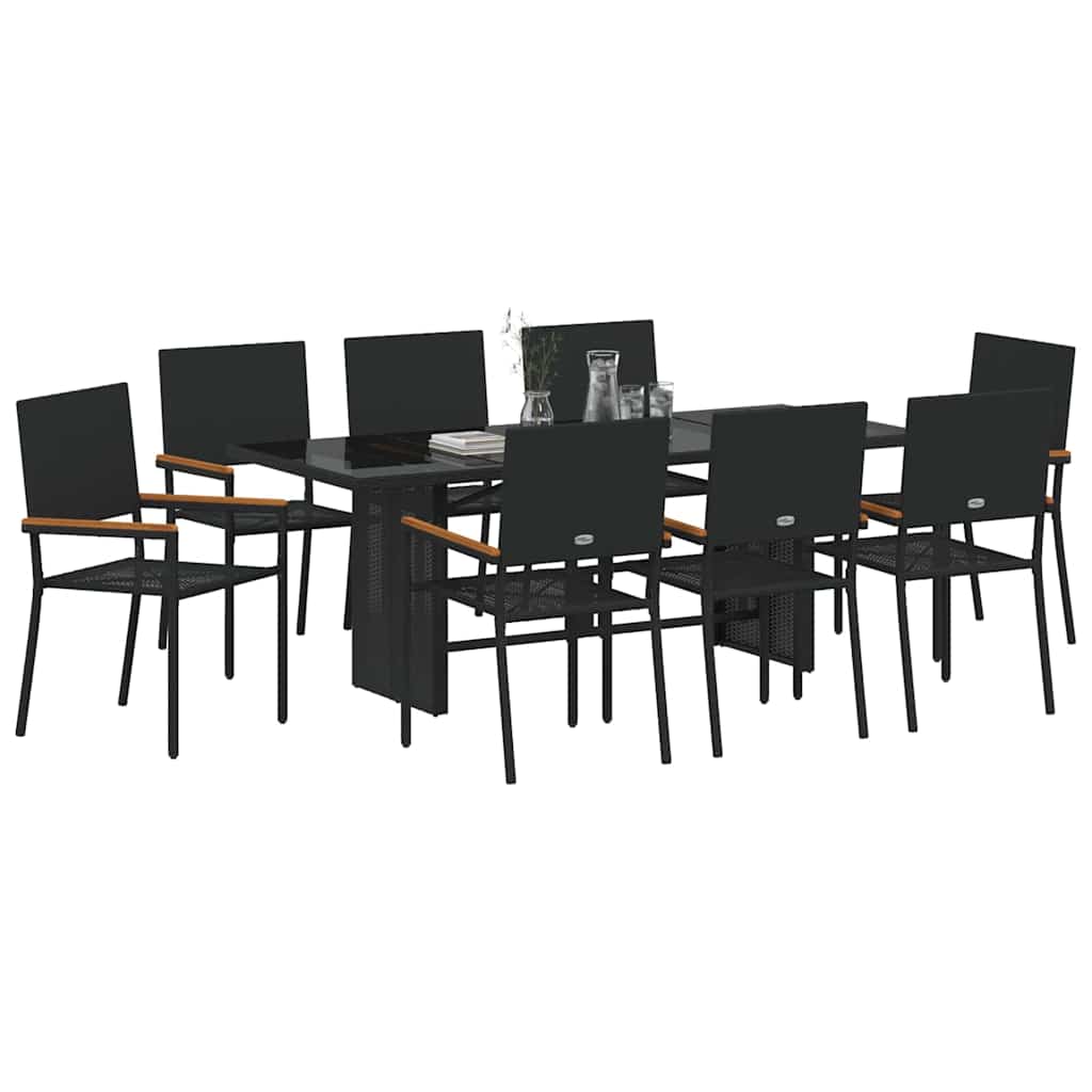 Have Spisebordssæt 9 pcs Sort 190 x 80 x 75 cm polyrattan