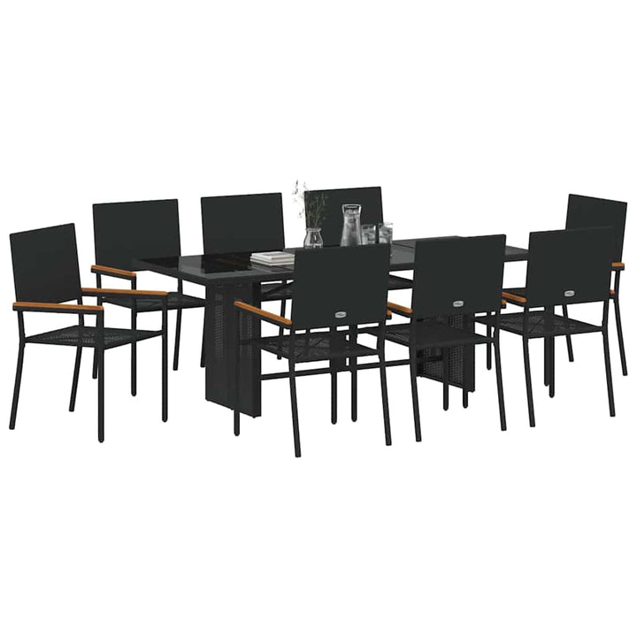 Have Spisebordssæt 9 pcs Sort 190 x 80 x 75 cm polyrattan