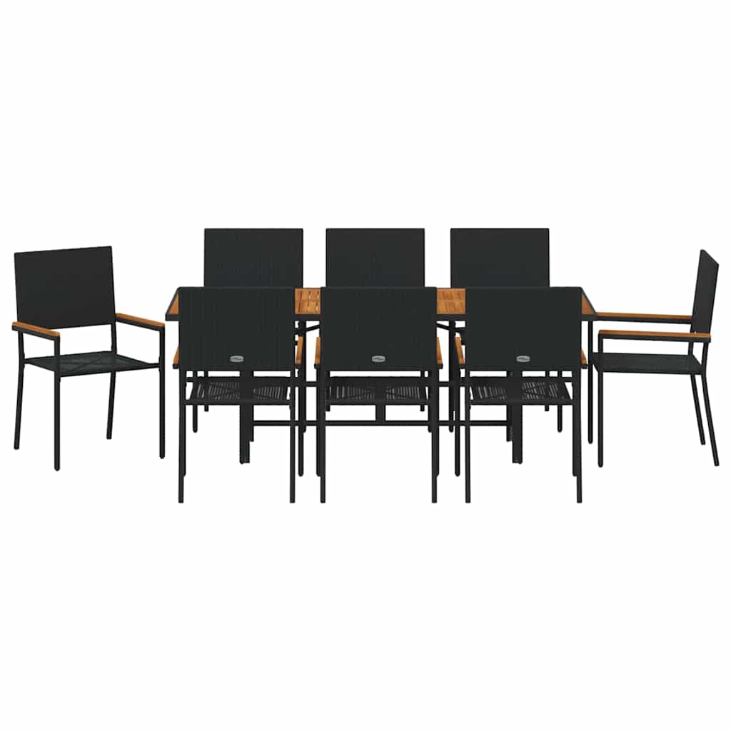 Have Spisebordssæt 9 pcs Sort og Brunt 190 x 80 x 75 cm